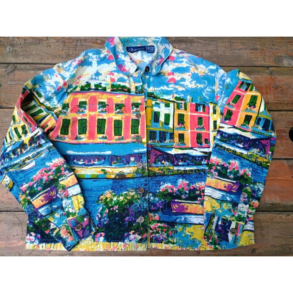 Artscapes Wearable Art Artsy Scenic Village Print Jacket Euro Summer Large